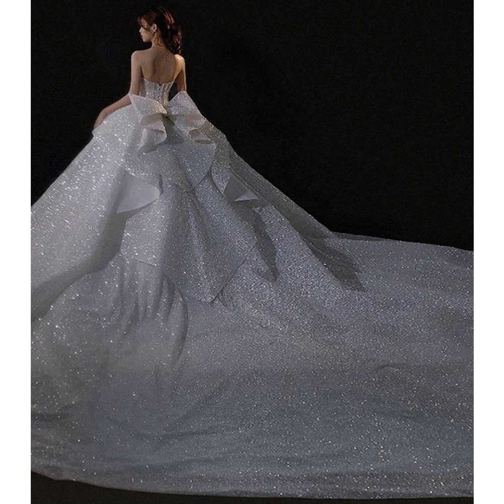 Abito da sposa Vestidos De Novia con perle a farfalla, scollo a cuore, schiena con lacci, super luminoso, con gonna svasata a cappella di 150 cm