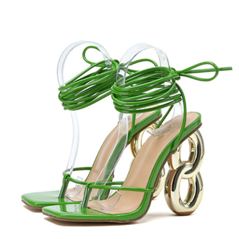 Scarpe con tacchi alti alla moda Cinturino alla caviglia con croce verde Donna Strani tacchi alti Sandali sexy Pizzico estivo Scarpa da festa con punta quadrata a fascia stretta - Bridetobe.it