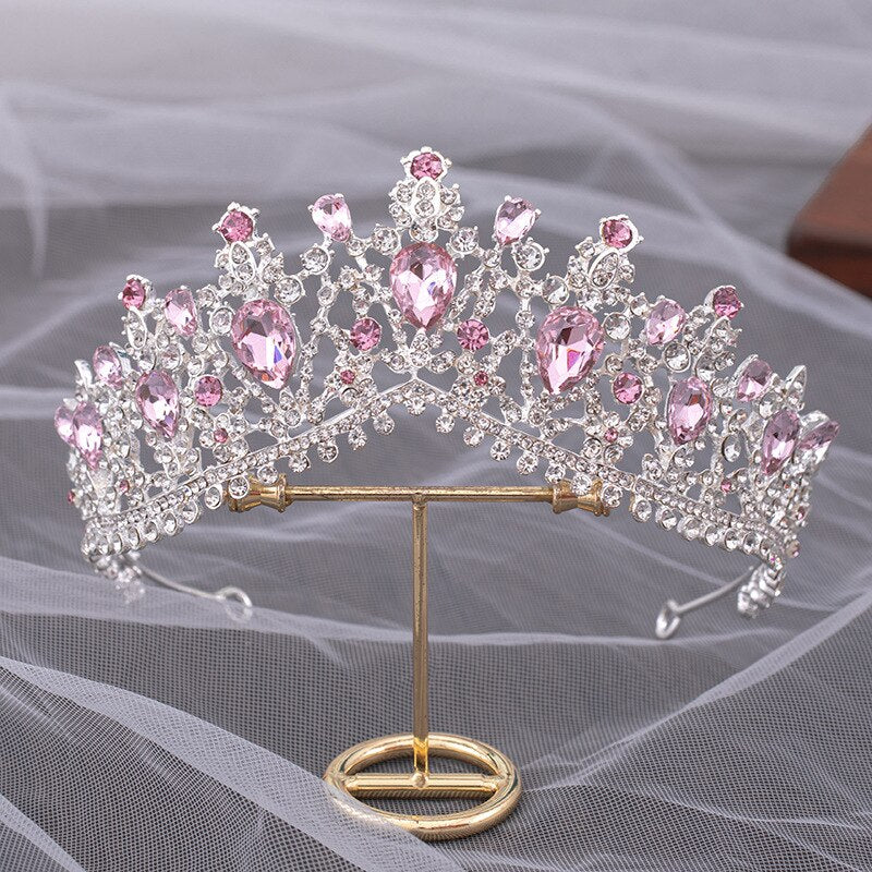 Diademi nuziali di strass rossi color oro di lusso corona diadema di cristallo barocco vintage per fasce da sposa accessori per capelli da sposa - Bridetobe.it