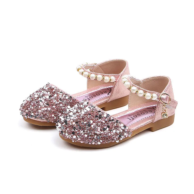 Sandali Estivi per Ragazze - Moda con Paillettes, Strass e Fiocco - Scarpe da Principessa per Bambine - Sandali Bambina con Tacco Piatto