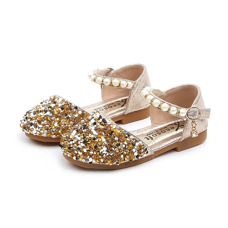 Sandali Estivi per Ragazze - Moda con Paillettes, Strass e Fiocco - Scarpe da Principessa per Bambine - Sandali Bambina con Tacco Piatto