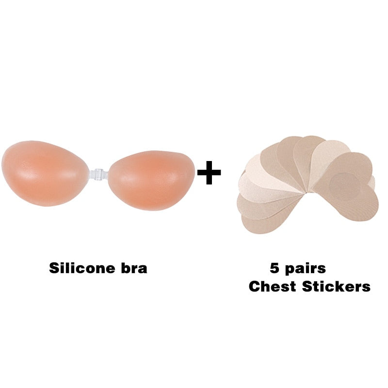 Reggiseno in silicone invisibile push-up, sexy, senza spalline, adesivo sul retro, per potenziare il seno delle donne, copertura capezzolo