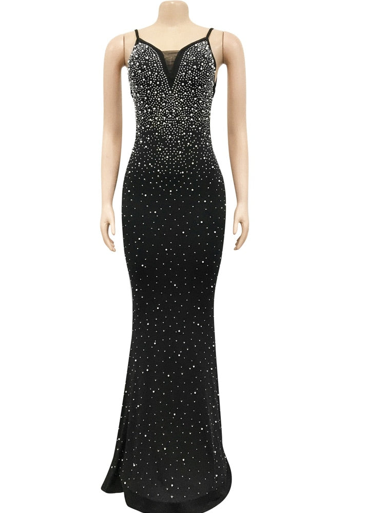 Bellissimo abito lungo con strass con perle aperte sul retro, abiti da festa in cristallo eleganti da donna estivi, abiti da compleanno - Bridetobe.it