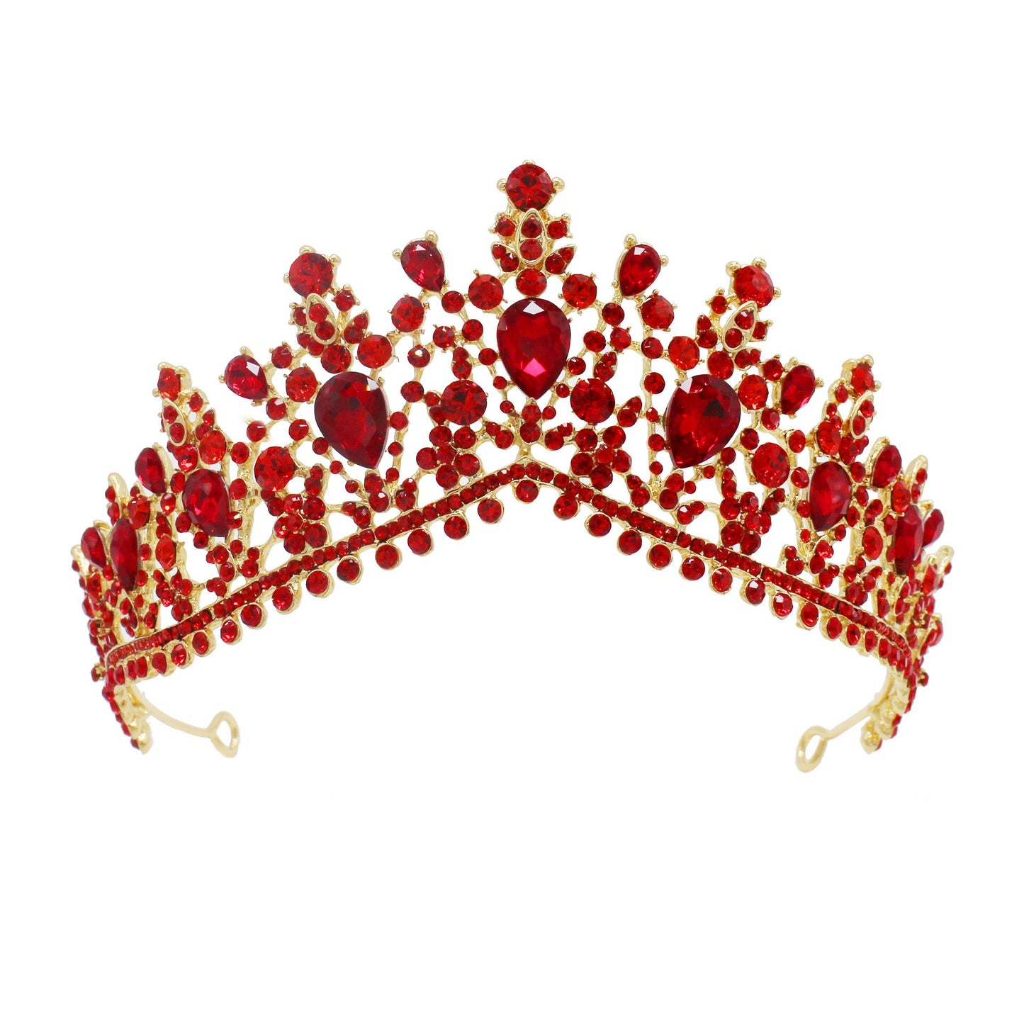 Diademi nuziali di strass rossi color oro di lusso corona diadema di cristallo barocco vintage per fasce da sposa accessori per capelli da sposa - Bridetobe.it