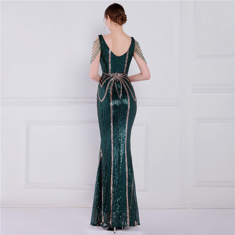 Abito da sera lungo da damigella d'onore con paillettes verde 2023 Abito da cerimonia con perline di lusso Abito da sera elegante da donna Abito lungo da donna chic - Bridetobe.it