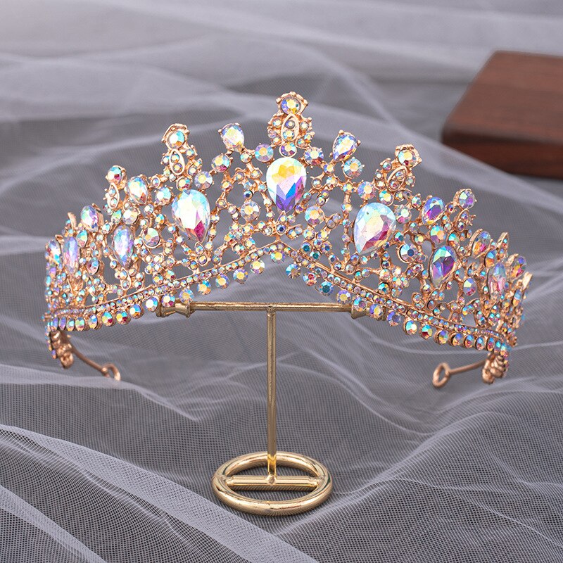 Diademi nuziali di strass rossi color oro di lusso corona diadema di cristallo barocco vintage per fasce da sposa accessori per capelli da sposa - Bridetobe.it