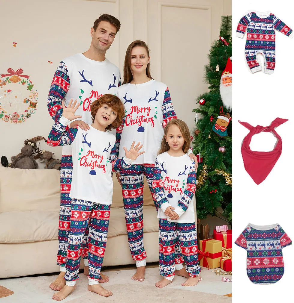 Pigiama Natalizio Coordinato per Famiglia – Stampa Babbo Natale, Elfo & Albero di Natale ecc | Set per Genitori, Bambini e Animali Domestici | Maglia e Pantaloni Scozzesi