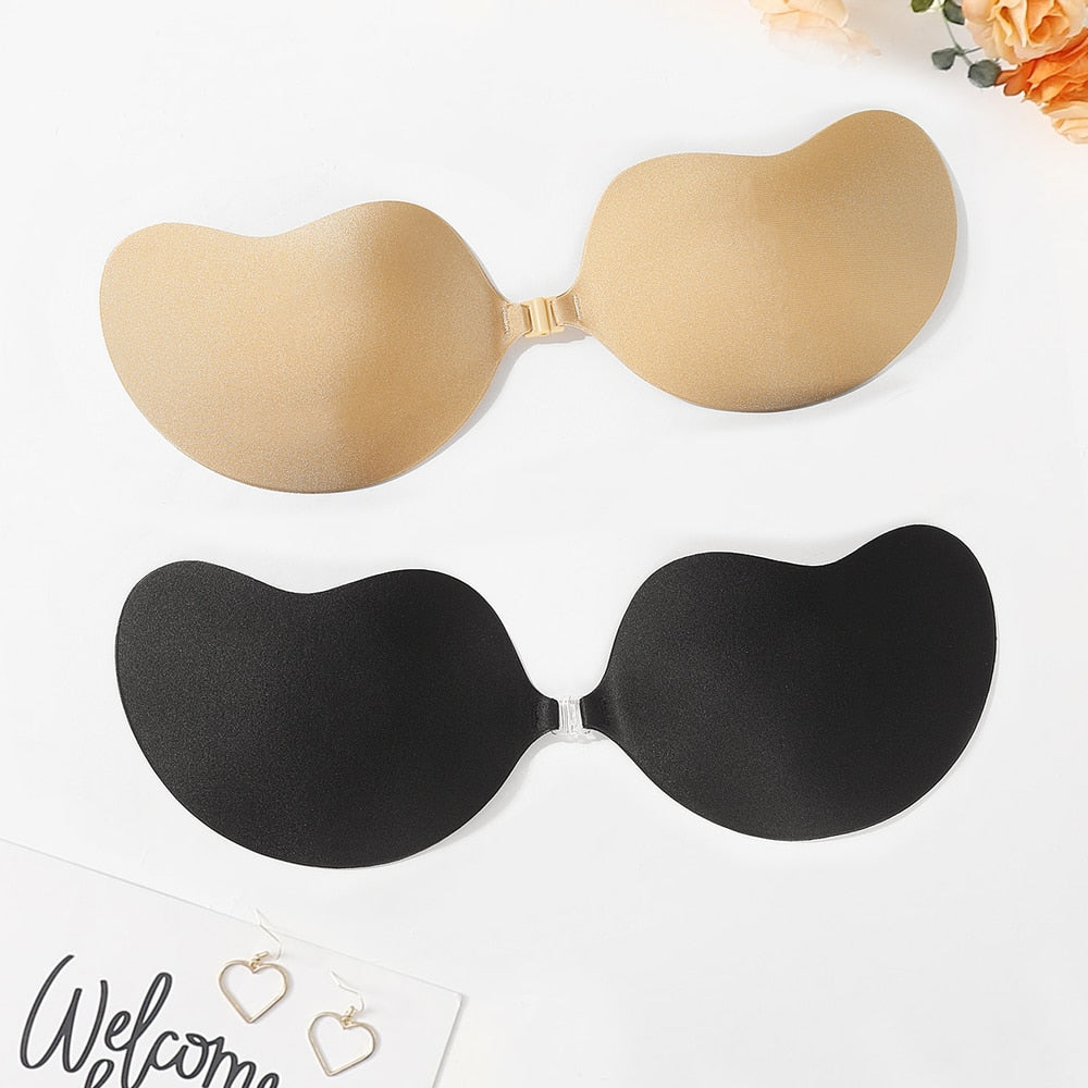 Reggiseno invisibile push-up senza schienale e senza spalline, senza cuciture, chiusura frontale, bralette intimo donna autoadesivo in silicone