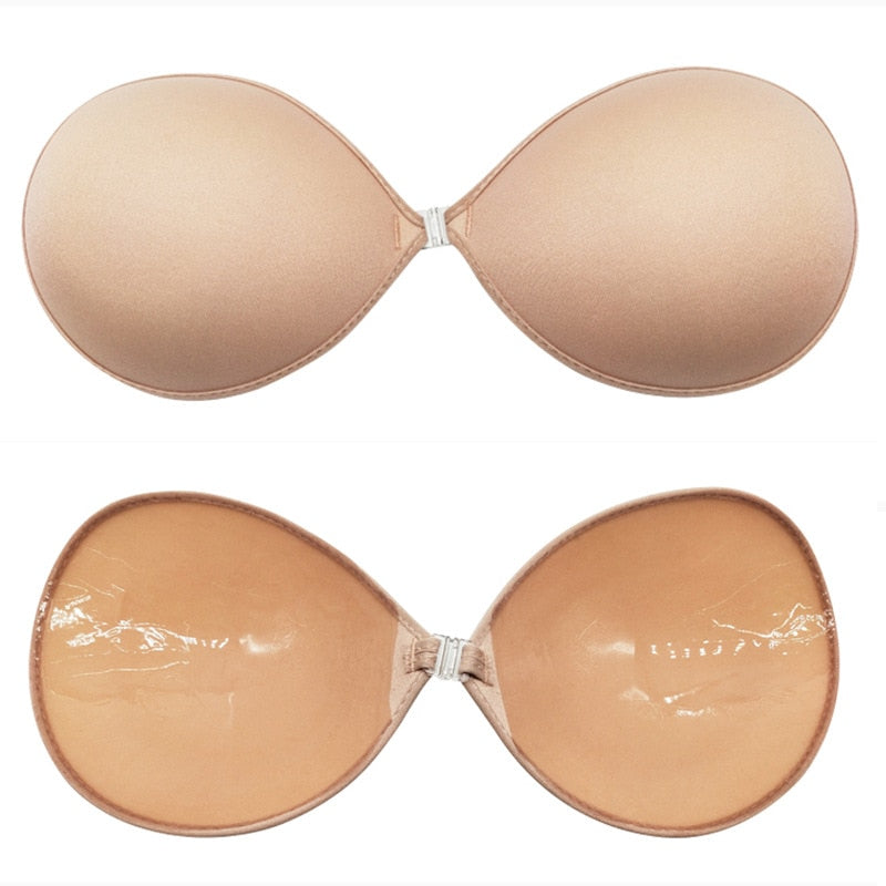 Reggiseno invisibile in silicone push-up adesivo senza spalline per un effetto sexy e senza schienale, per un seno valorizzato. Ideale per matrimoni e occasioni speciali.