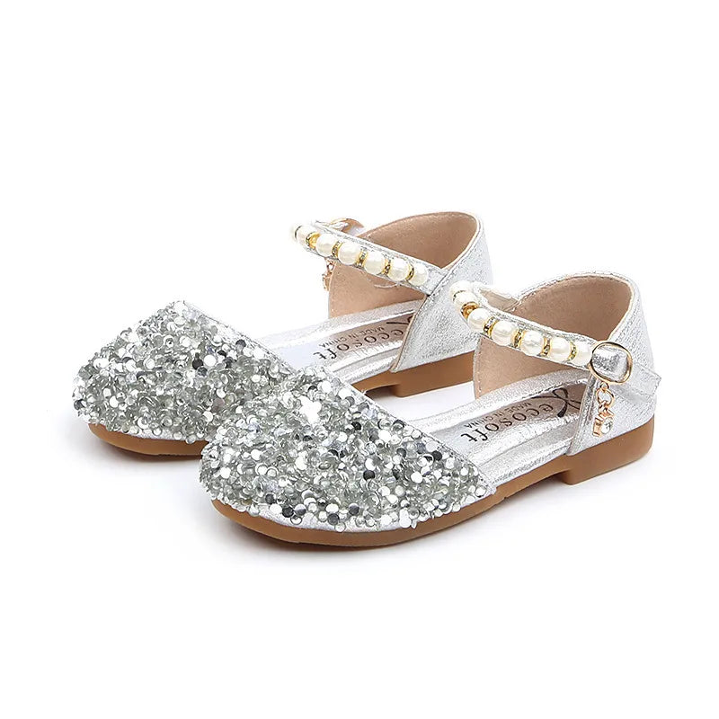 Sandali Estivi per Ragazze - Moda con Paillettes, Strass e Fiocco - Scarpe da Principessa per Bambine - Sandali Bambina con Tacco Piatto