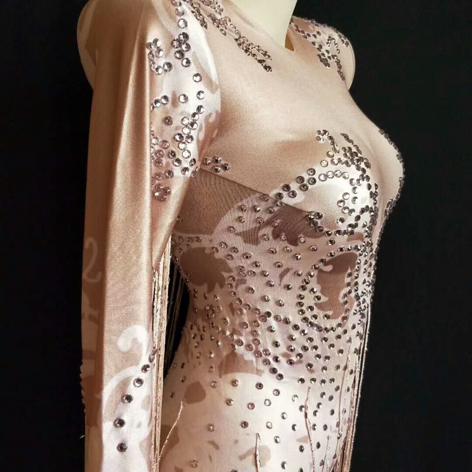 Abito da donna lungo sexy con nappa rosa con strass luccicanti Costume da sera per donna Costume da discoteca per feste Cantante Abito da palcoscenico - Bridetobe.it