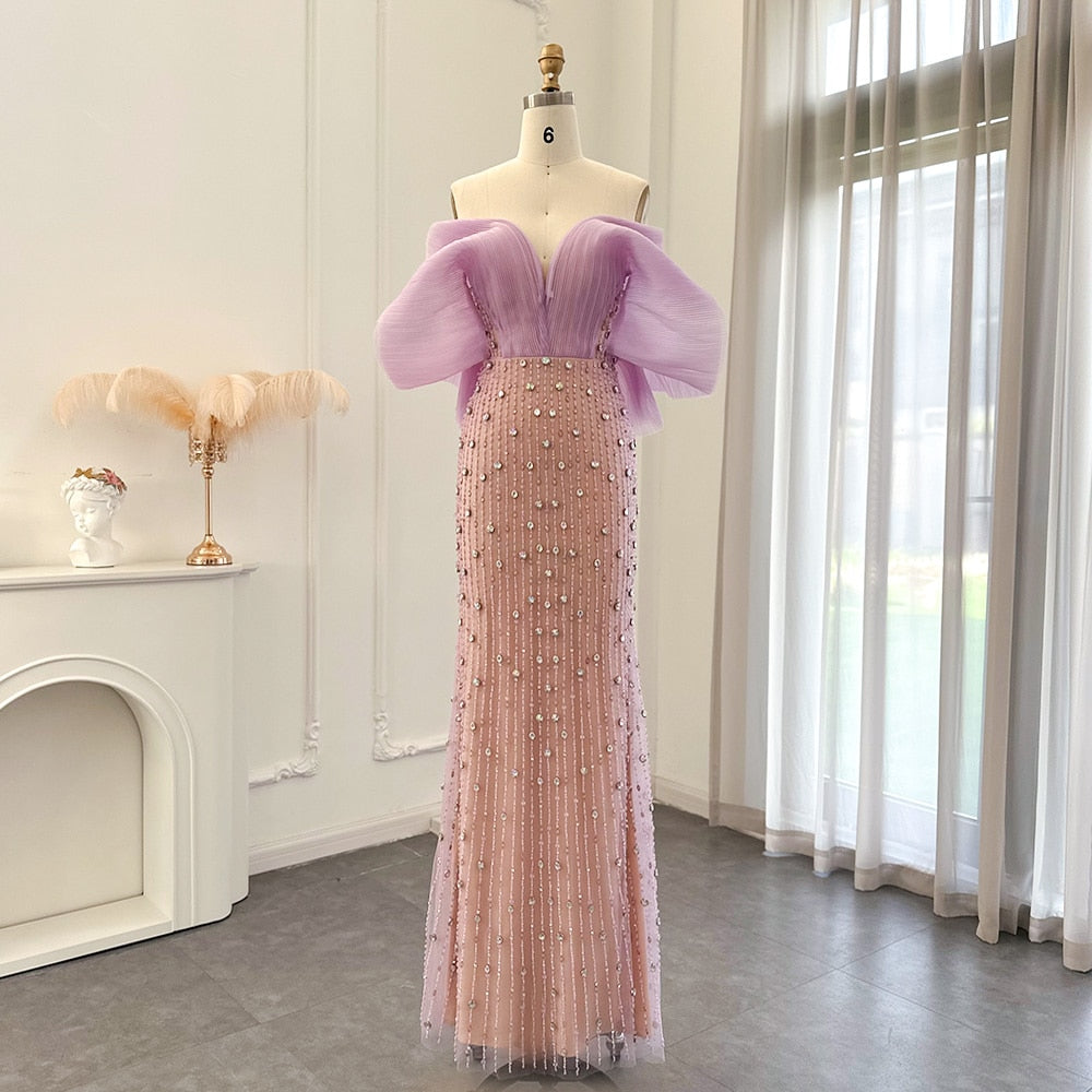 Elegante Abito da Sera Lilac di Lusso a Dubai per Donne - Abito da Sposa e Festa 2023, Gonna Lunga Araba con Spalle Scoperte, Perfetto per Serate Formali e Eventi di Gala