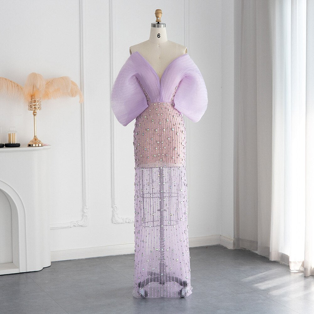 Elegante Abito da Sera Lilac di Lusso a Dubai per Donne - Abito da Sposa e Festa 2023, Gonna Lunga Araba con Spalle Scoperte, Perfetto per Serate Formali e Eventi di Gala