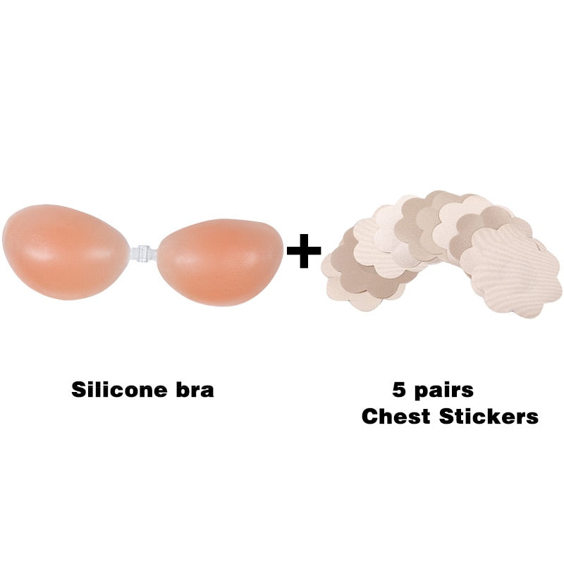 Reggiseno in silicone invisibile push-up, sexy, senza spalline, adesivo sul retro, per potenziare il seno delle donne, copertura capezzolo