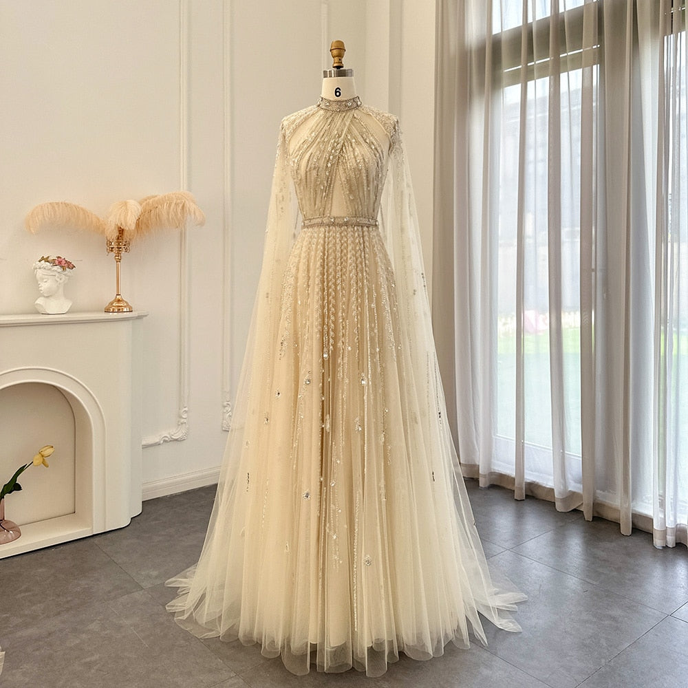 Luxury Dubai Evening Dress with Cape Sleeves - Elegant Arabic Formal L Bridetobe.it Luxury Dubai Evening Dress with Cape Sleeves - Elegant Arabic Formal L Bridetobe.it