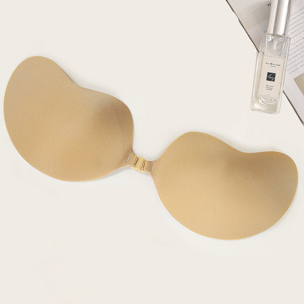 Reggiseno invisibile push-up senza schienale e senza spalline, senza cuciture, chiusura frontale, bralette intimo donna autoadesivo in silicone