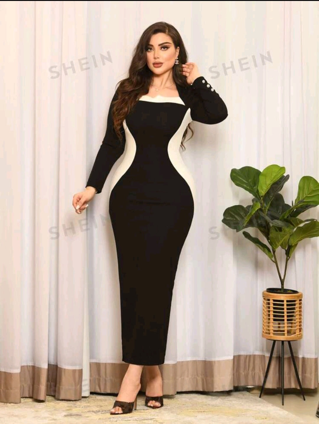 Abito Bodycon con Scollo Quadrato e Schiena Divisa Shein Modely