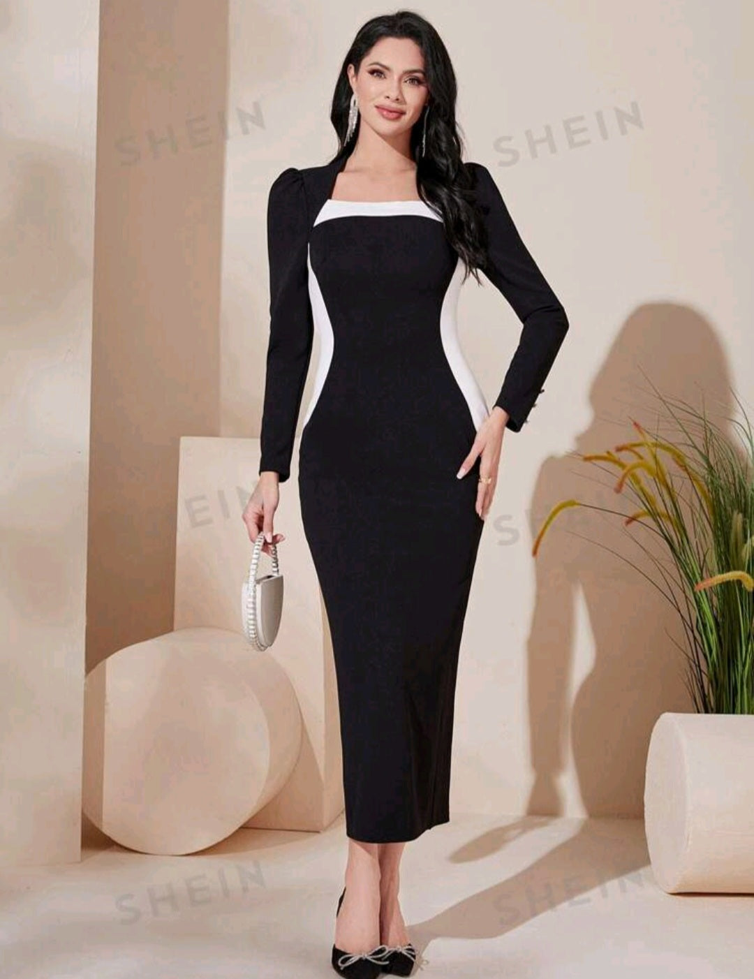 Abito Bodycon con Scollo Quadrato e Schiena Divisa Shein Modely