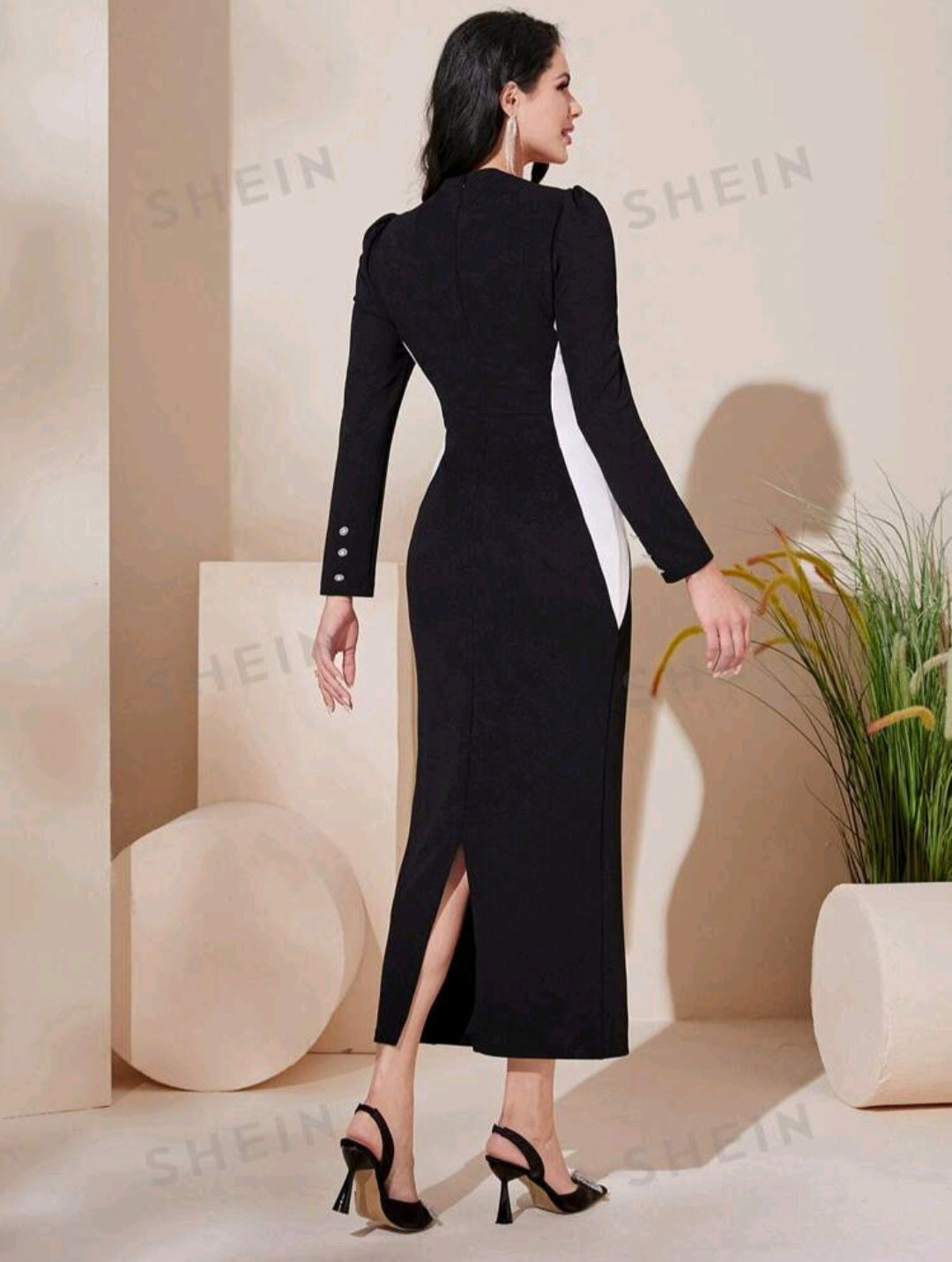 Abito Bodycon con Scollo Quadrato e Schiena Divisa Shein Modely