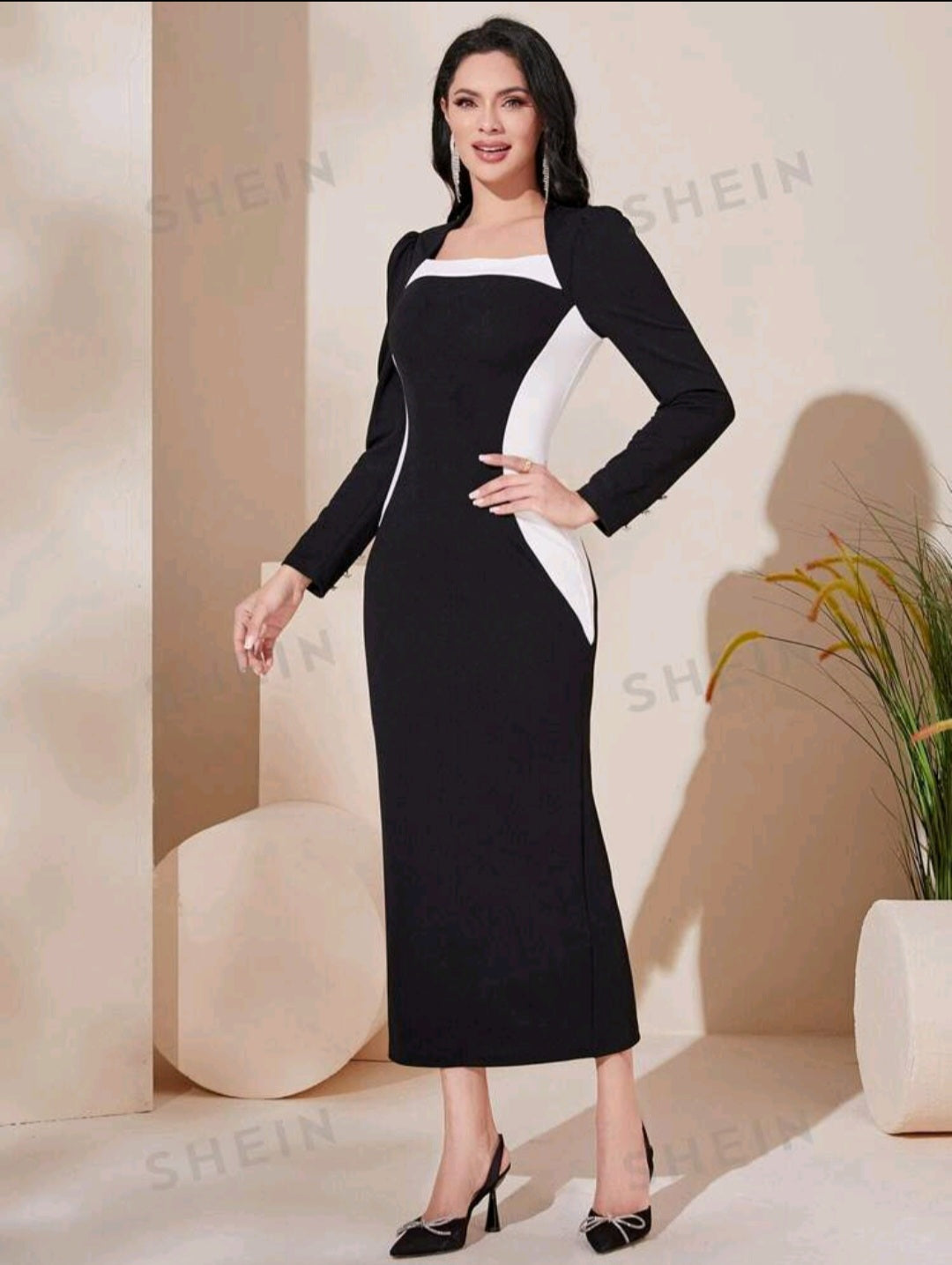 Abito Bodycon con Scollo Quadrato e Schiena Divisa Shein Modely