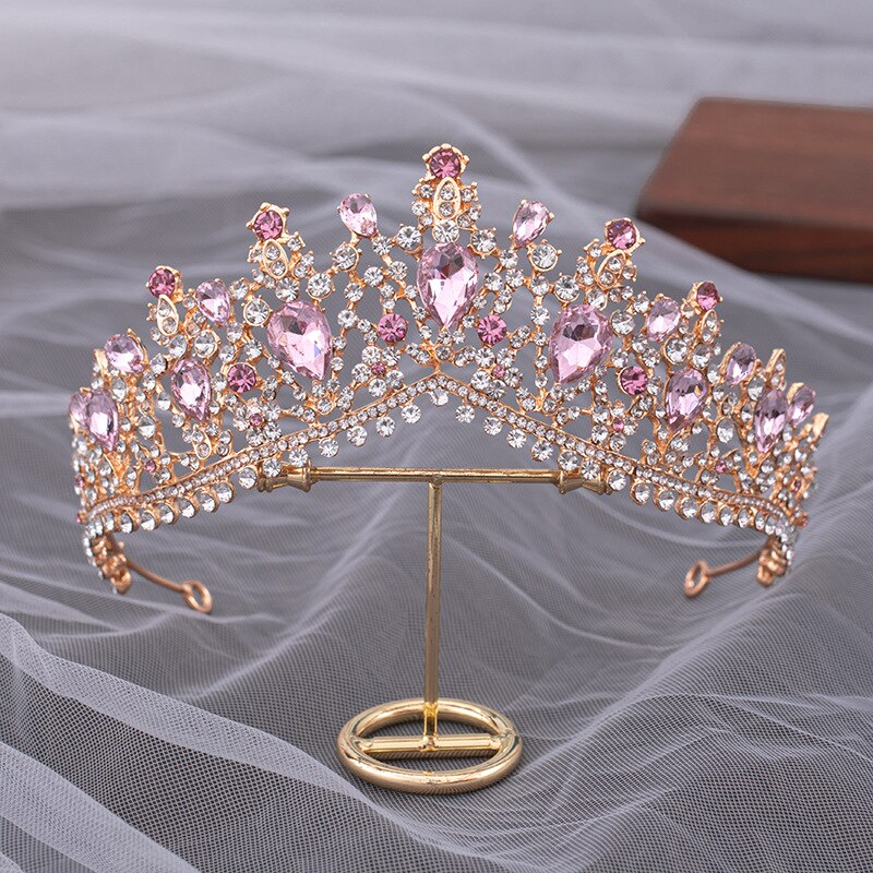 Diademi nuziali di strass rossi color oro di lusso corona diadema di cristallo barocco vintage per fasce da sposa accessori per capelli da sposa - Bridetobe.it