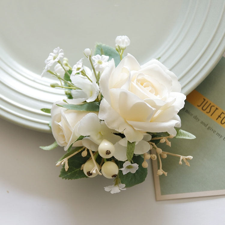 Fiori da Polso, Corsage da Polso, 2 Pezzi Corpetto da Polso in Avorio Damigella d'Onore Sorelle Fiore Fatto a Mano Seta Artificiale Rosa Bracciale Fiori for Decorazioni for Feste Da Ballo di
