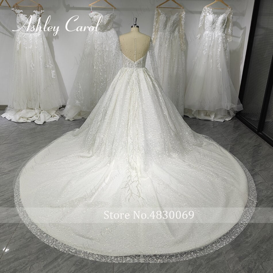 Abiti da sposa di lusso per le donne 2023 Abiti da sposa a maniche lunghe da principessa con perline scintillanti da sposa - Bridetobe.it