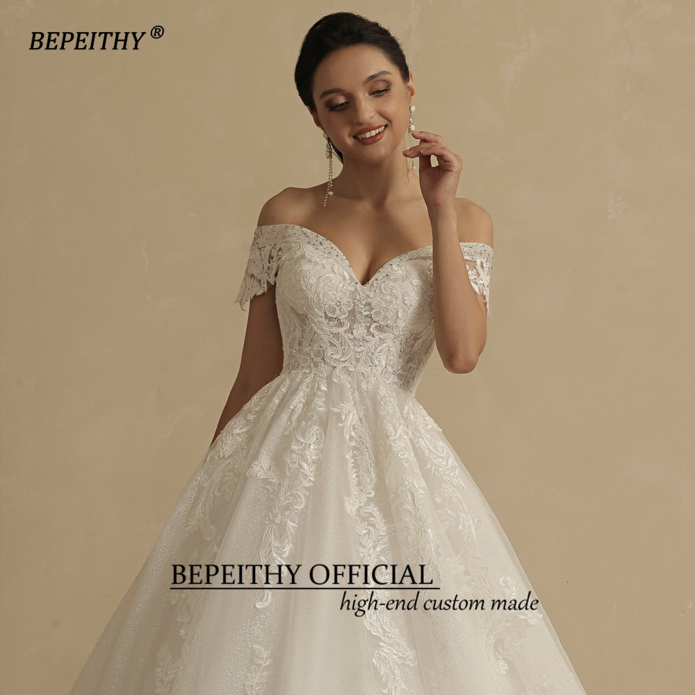 Abito da Sposa Principessa con Glitter per Donne 2023 - Abito da Sposa Boho in Pizzo Senza Maniche Elegante