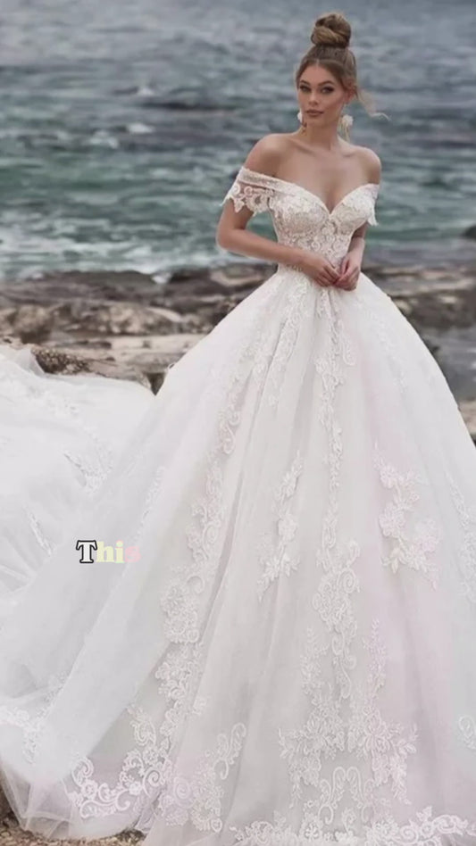 Abiti da sposa di lusso per donna 2023 Appliques con perline a cuore Abito da sposa cattedrale con lacci Abiti da sposa