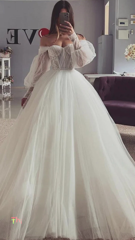 Abiti da sposa principessa Bohemiah 2023 Abito da sposa a maniche lunghe a sbuffo Abito da ballo in pizzo Abiti da sposa vintage Corsetto Indietro Vestidos de Noiva