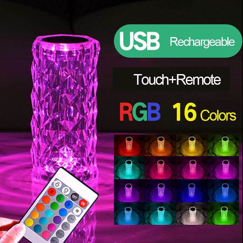 16 Colori Lampada da Tavolo in Cristallo con Luce Rosa - Atmosfera Romantica con Diamanti USB Touch per la Camera da Letto - Regalo per Sposi Appena Sposati - Bridetobe.it