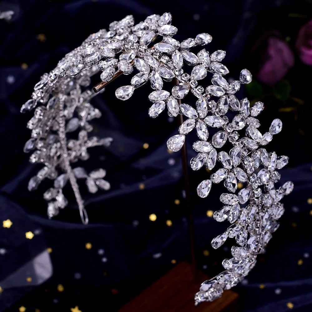 Catena Per Capelli Da Sposa Con Strass E Cristalli – Copricapo Fronte Boemo, Argento, Con Forcine, Accessorio Matrimonio Festa