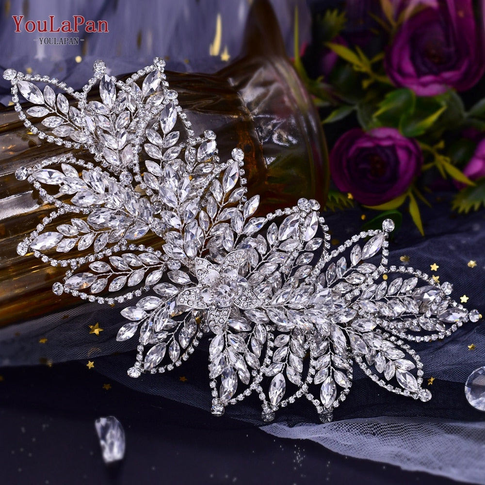 Fasce per capelli da sposa di lusso fatti a mano a forma di fiore con  cristalli