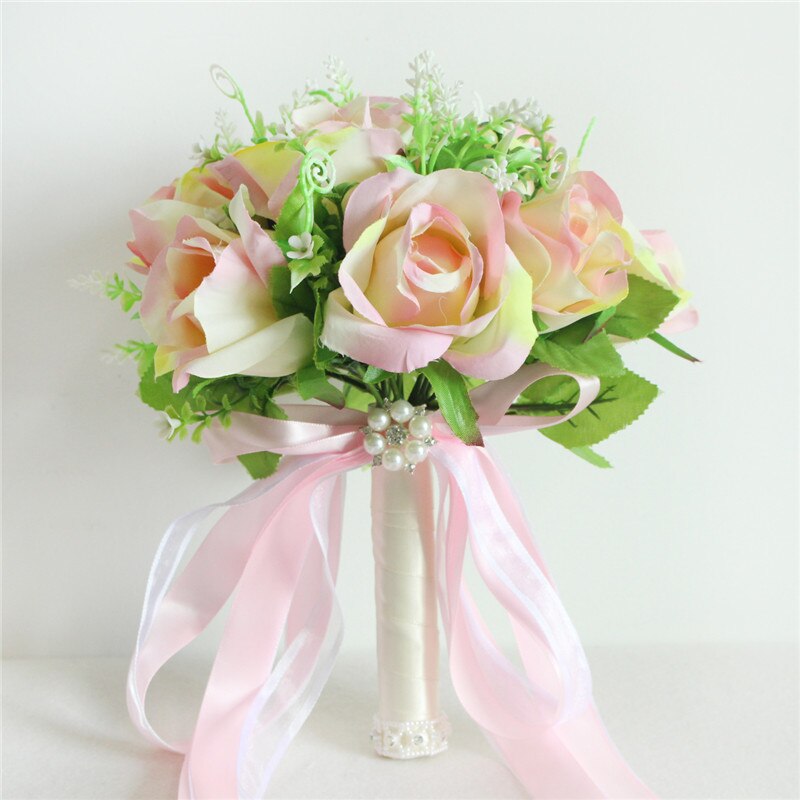 Bouquet da sposa in seta artificiale Champagne con 18 peonie e nastro di raso - Bridetobe.it