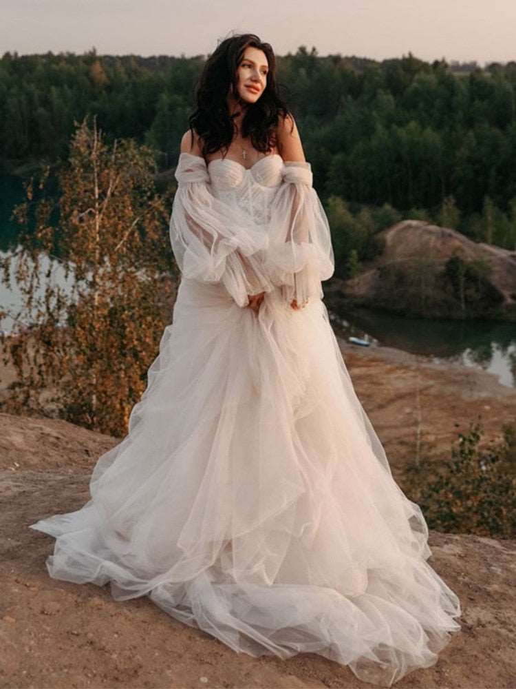 Abito da sposa da spiaggia 2023 in pizzo bohémien con maniche lunghe staccabili - Bridetobe.it