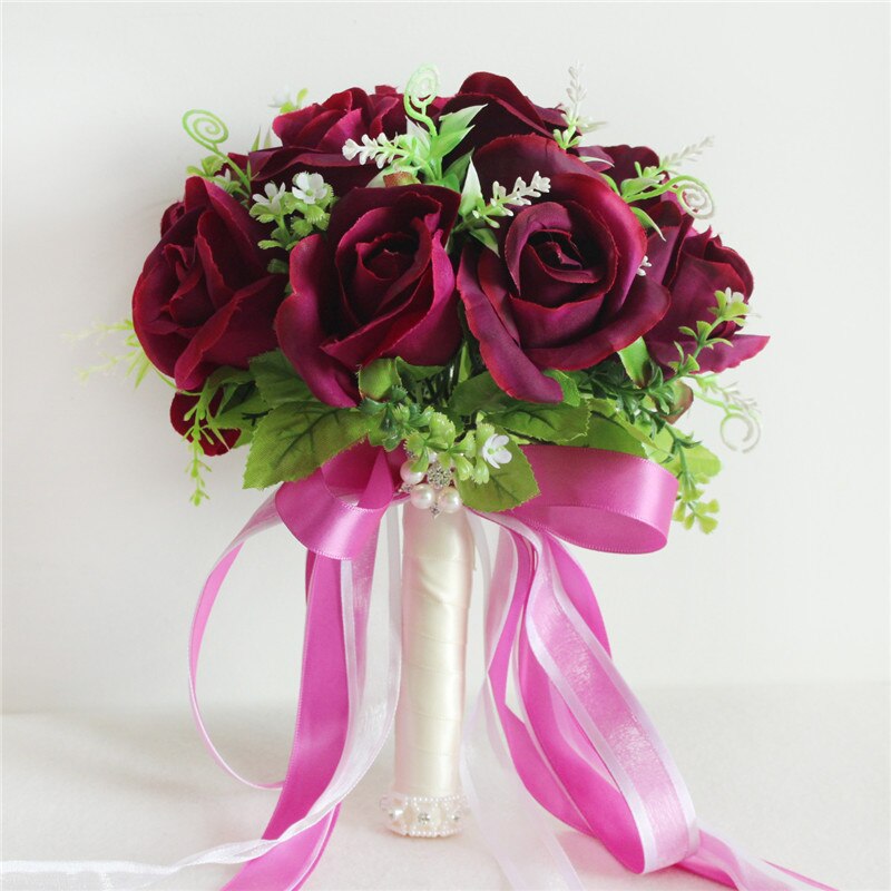 Bouquet da sposa in seta artificiale Champagne con 18 peonie e nastro di raso - Bridetobe.it