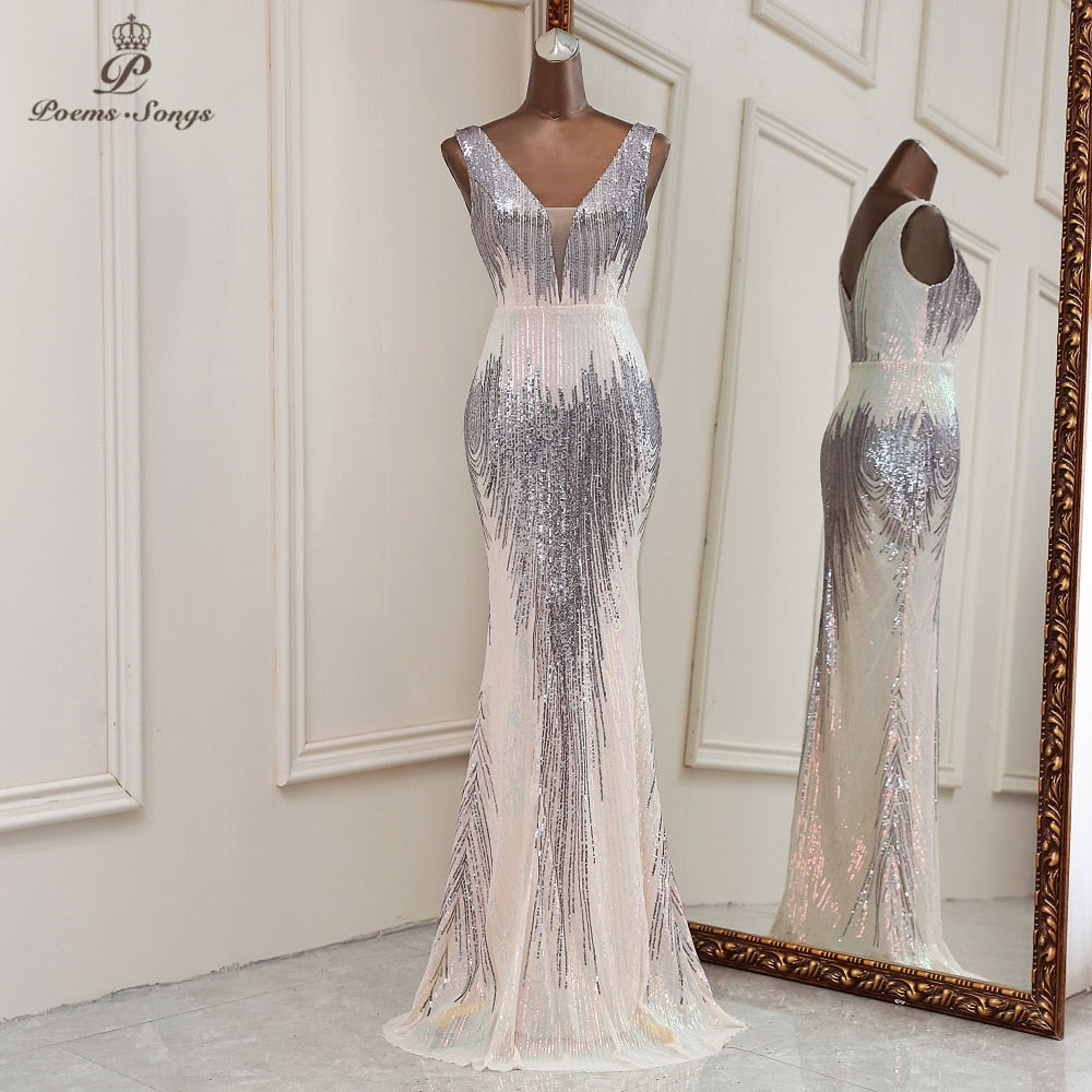 Abito elegante e sexy con scollatura profonda a V e paillettes per cerimonie - Bridetobe.it