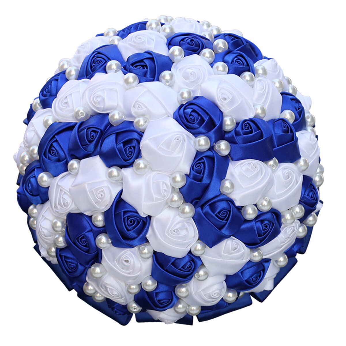 Bouquet sposa damigella fatto a mano con strass splendidi, pietre preziose, perle di diamante e rose di raso blu reale - Bridetobe.it