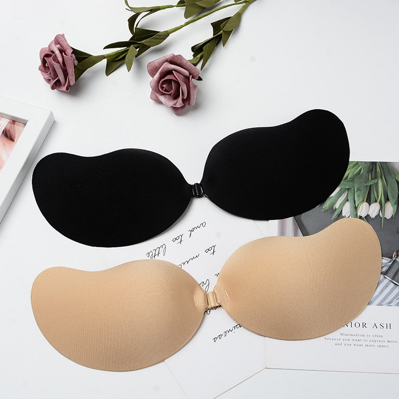 Reggiseno invisibile push-up senza schienale e senza spalline con chiusura frontale senza cuciture, bralette autoadesiva in silicone per donne