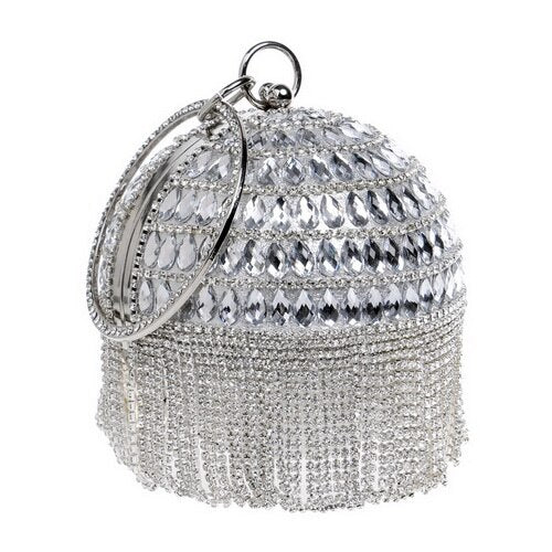 Borsa da sposa in cristallo metallico con nappina a diamante e tracolla da spalla per matrimoni e feste - Bridetobe.it