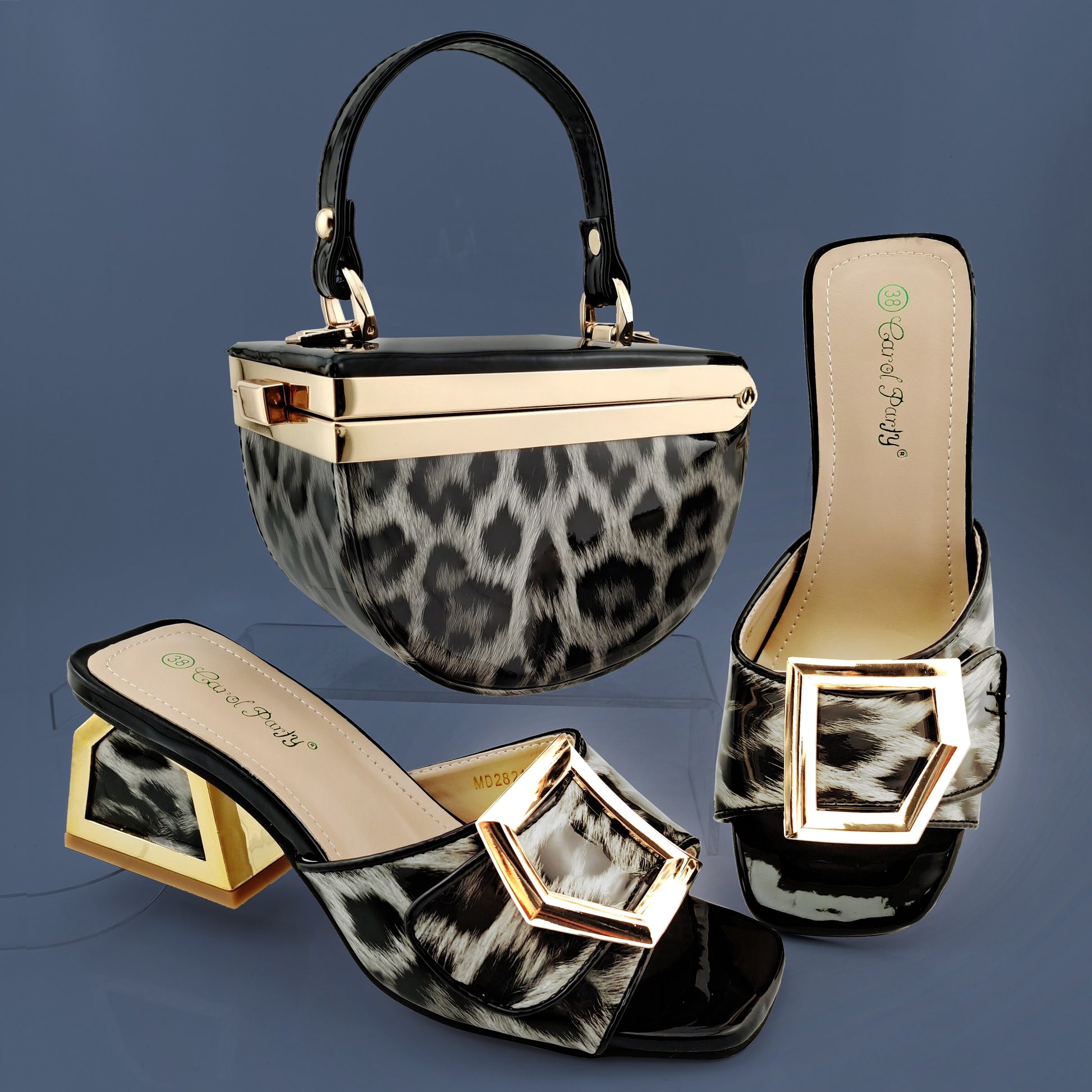 Scarpe e Borsa da Sposa a Tacco Basso con Elegante Design Leopardo Reale Fatte a Mano - Bridetobe.it