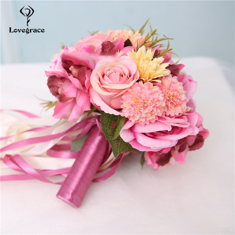 Bouquet da sposa in seta artificiale con rose, peonie, dahlia e orchidee - Bridetobe.it