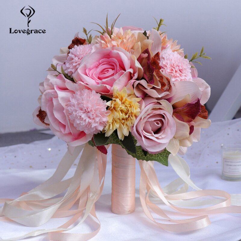 Bouquet da sposa in seta artificiale con rose, peonie, dahlia e orchidee - Bridetobe.it