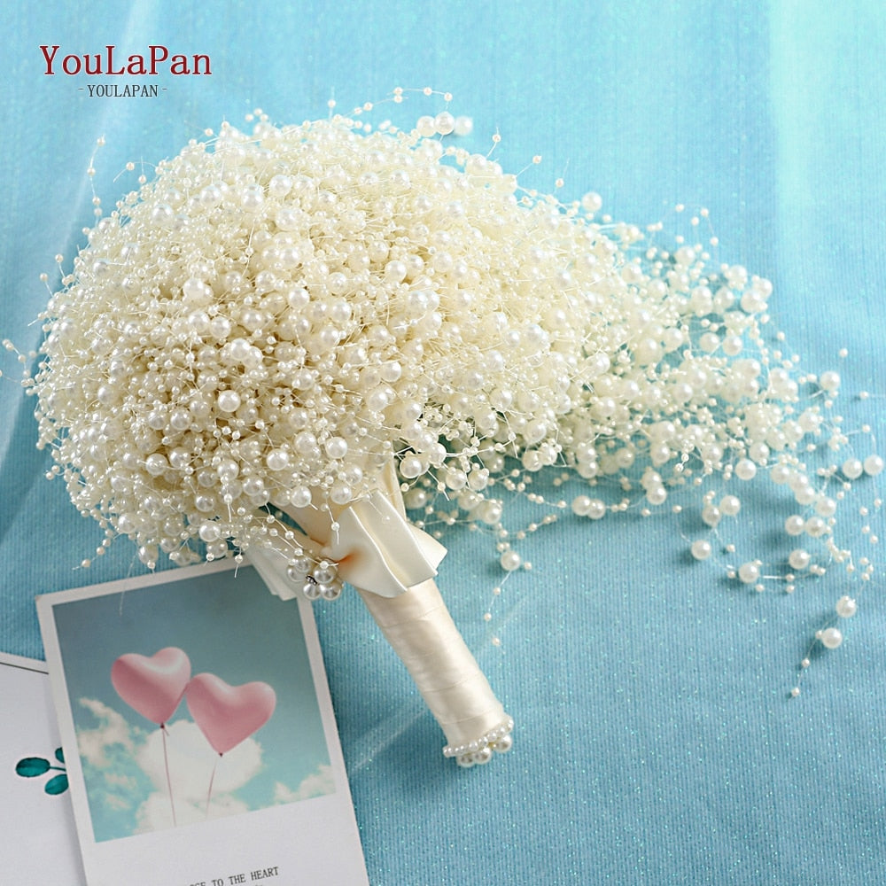 Bouquet da sposa in viscosa con strass e perle - Colore avorio e bianco - Bridetobe.it