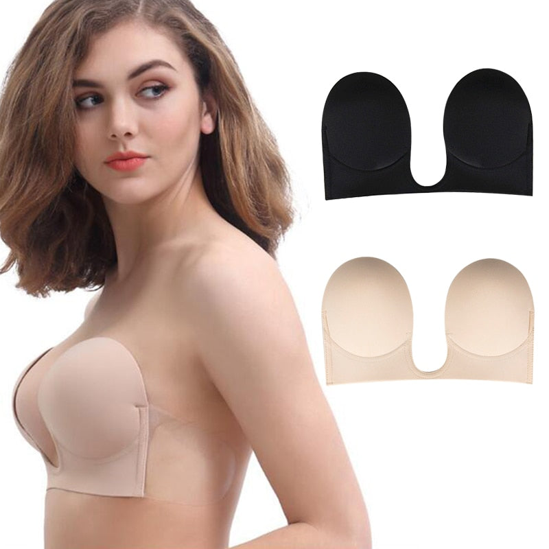 Reggiseno Senza Spalline Push Up Invisibile, Brassiere in Silicone, Scollo Profondo a U, Intimo Adesivo per Abiti da Sposa, Feste e Eventi