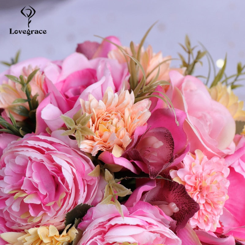 Bouquet da sposa in seta artificiale con rose, peonie, dahlia e orchidee - Bridetobe.it