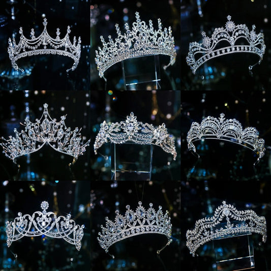 Diademi nuziali di cristallo di colore argento diverso di lusso Corona di strass Pageant Diadema Collares Copricapo Accessori per capelli da sposa - Bridetobe.it