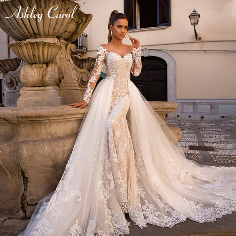 Abito da sposa a sirena sexy 2023 innamorato manica lunga treno staccabile 2 in 1 abiti da sposa in pizzo abiti da sposa - Bridetobe.it