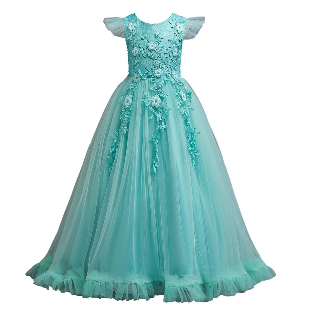 Vestito da Principessa Per Bambini Lungo in Tulle e Pizzo per Matrimoni, Feste e Cerimonie - Età 4-15 Anni - Bridetobe.it