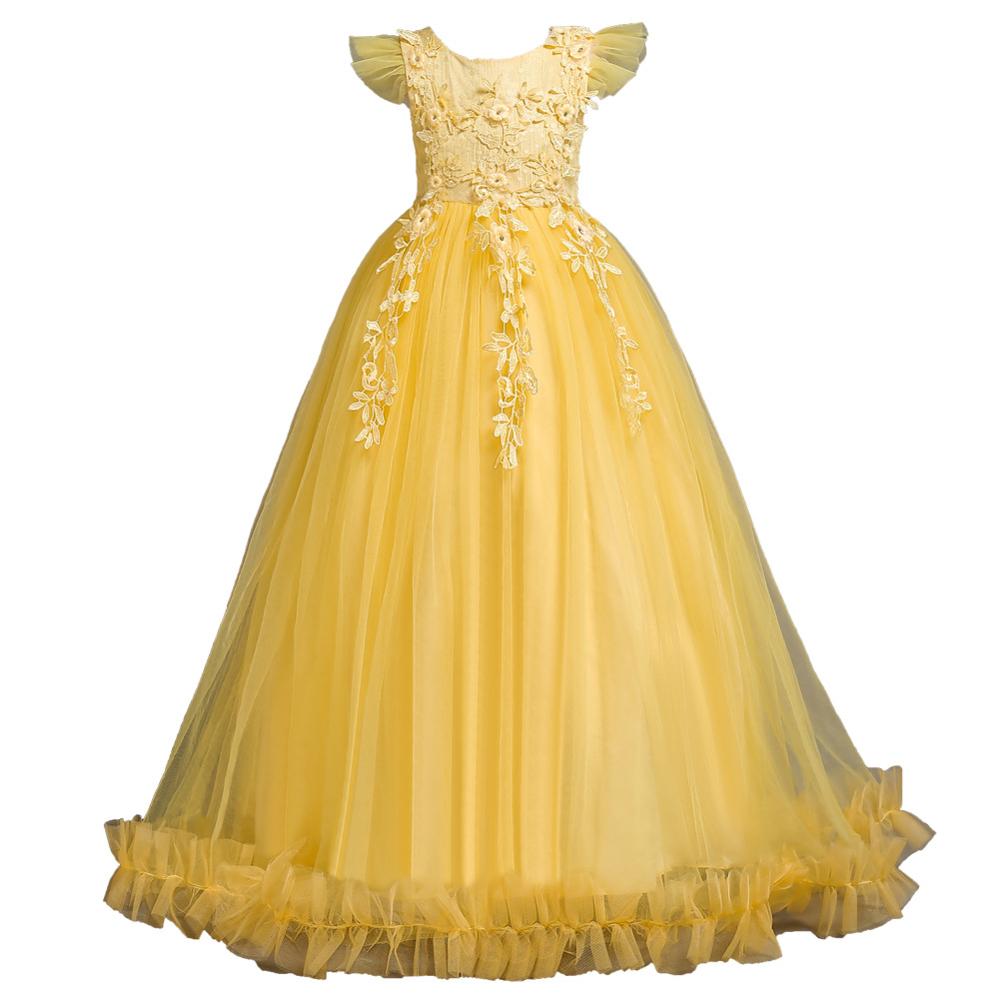 Vestito da Principessa Per Bambini Lungo in Tulle e Pizzo per Matrimoni, Feste e Cerimonie - Età 4-15 Anni - Bridetobe.it